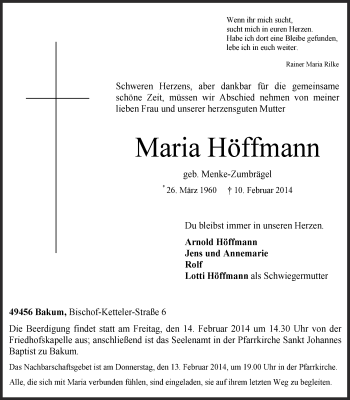 Anzeige von Maria Höffmann von OM-Medien