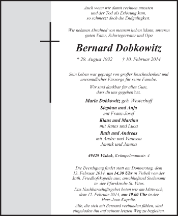 Anzeige von Bernard Dobkowitz von OM-Medien