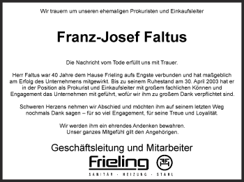 Anzeige von Franz-Josef Faltus von OM-Medien