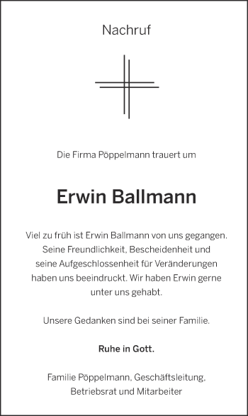 Anzeige von Erwin Ballmann von OM-Medien