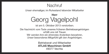 Anzeige von Georg Vagelpohl von Oldenburgische Volkszeitung