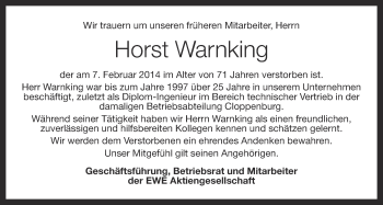 Anzeige von Horst Warnking von OM-Medien