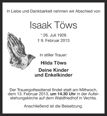 Anzeige von Isaak Töws von OM-Medien