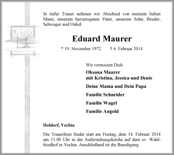 Anzeige von Eduard Maurer von OM-Medien