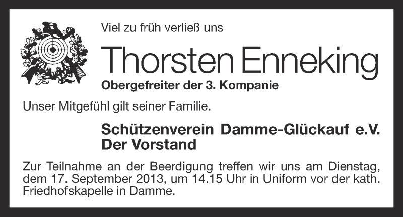  Traueranzeige für Thorsten Enneking vom 17.09.2013 aus Oldenburgische Volkszeitung