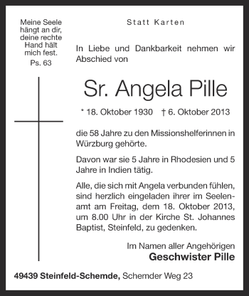 Anzeige von Angela Pille von Oldenburgische Volkszeitung