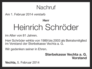 Anzeige von Heinrich Schröder von OM-Medien
