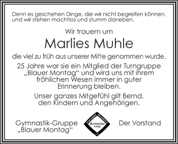 Anzeige von Marlies Muhle von OM-Medien