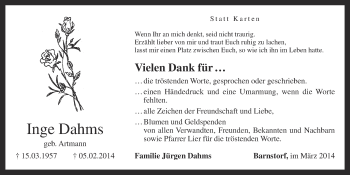 Anzeige von Inge Dahms von OM-Medien