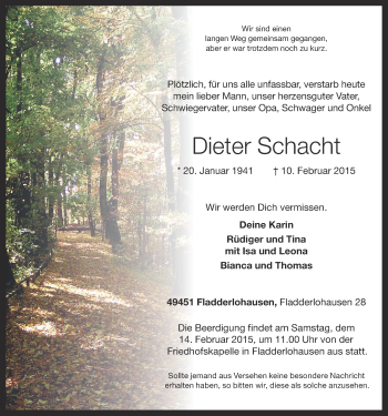 Anzeige von Dieter Schacht von OM-Medien