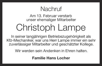 Anzeige von Christoph Lampe von OM-Medien