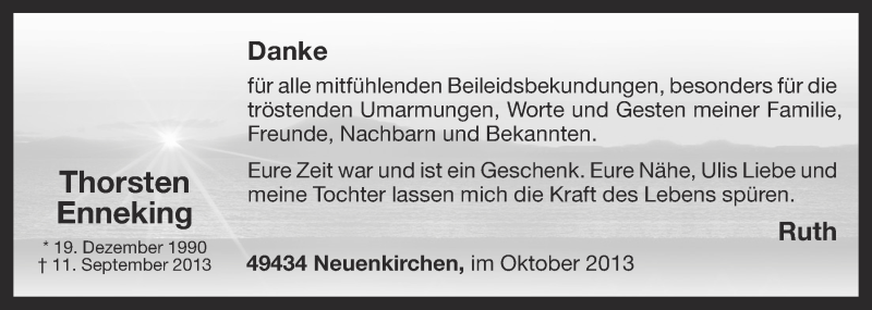  Traueranzeige für Thorsten Enneking vom 08.10.2013 aus Oldenburgische Volkszeitung
