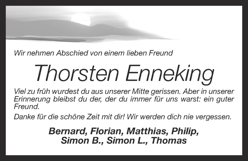 Traueranzeige für Thorsten Enneking vom 15.09.2013 aus Oldenburgische Volkszeitung