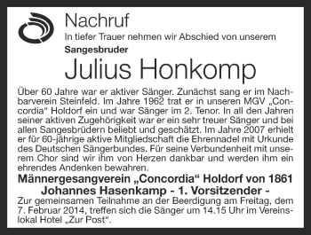 Anzeige von Julius Honkomp von OM-Medien
