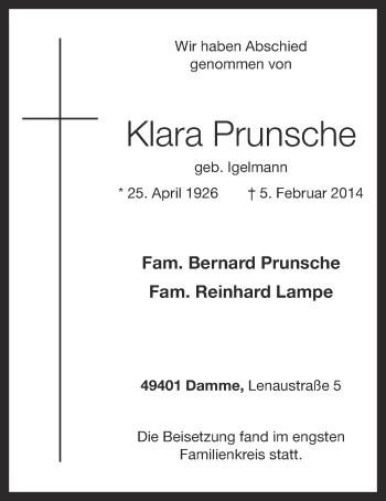 Anzeige von Klara Prunsche von OM-Medien