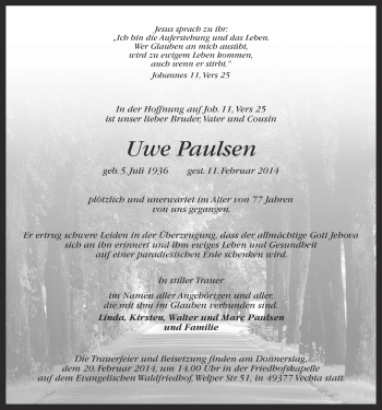 Anzeige von Uwe Paulsen von OM-Medien