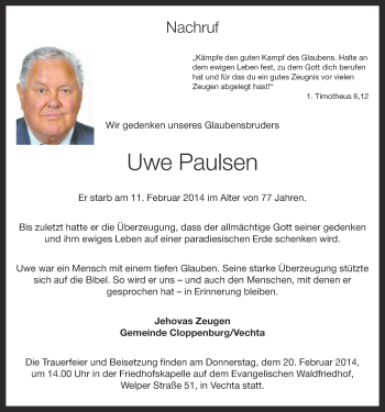 Anzeige von Uwe Paulsen von OM-Medien