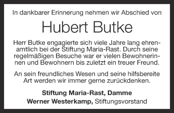 Anzeige von Hubert Butke von OM-Medien