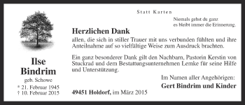 Anzeige von Ilse Bindrim von OM-Medien