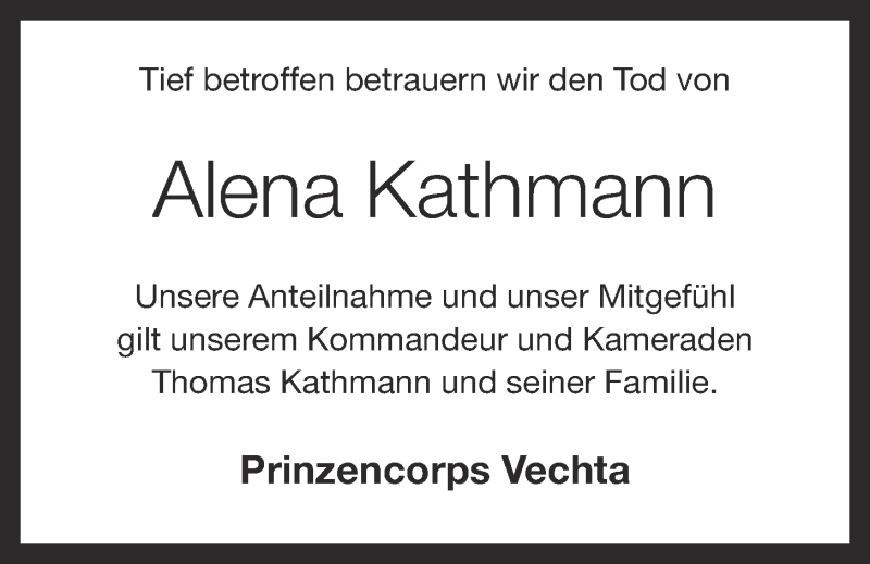 Traueranzeige für Alena Kathmann vom 04.03.2015 aus OM-Medien