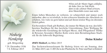 Anzeige von Hedwig Honkomp von OM-Medien