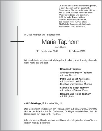 Anzeige von Maria Taphorn von OM-Medien