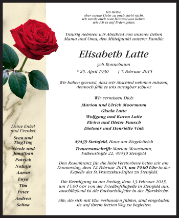 Anzeige von Elisabeth Latte von OM-Medien