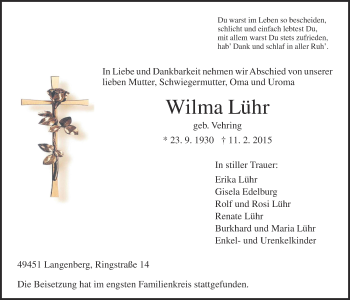 Anzeige von Wilma Lühr von OM-Medien