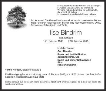 Anzeige von Ilse Bindrim von OM-Medien