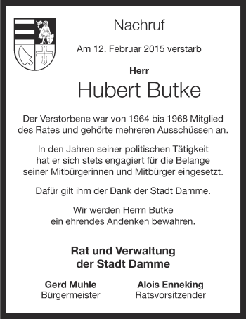 Anzeige von Hubert Butke von OM-Medien