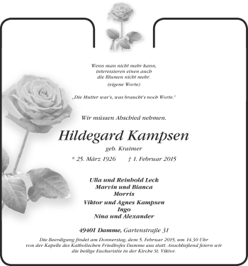 Anzeige von Hildegard Kampsen von OM-Medien