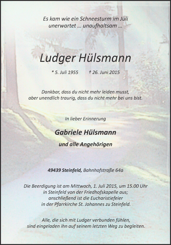  Traueranzeige für Ludger Hülsmann vom 29.06.2015 aus OM-Medien