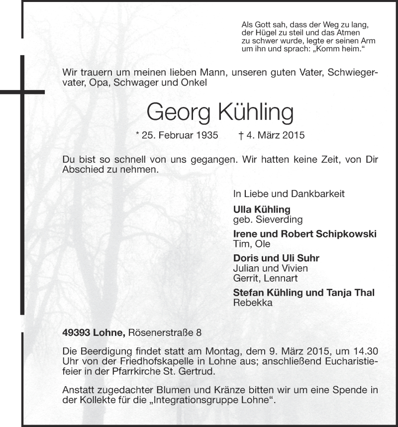 Traueranzeigen von Kühling omtrauer.de