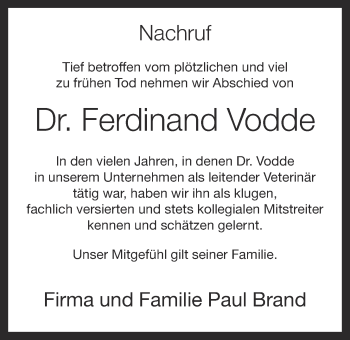 Anzeige von Ferdinand Vodde von OM-Medien