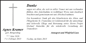 Anzeige von Agnes Kramer von OM-Medien