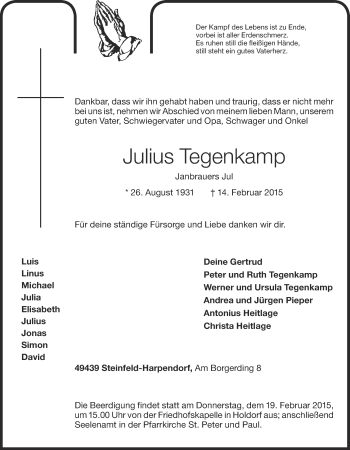 Anzeige von Julius Tegenkamp von OM-Medien