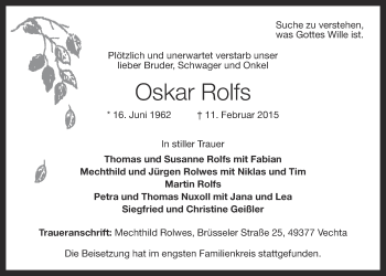 Anzeige von Oskar Rolfs von OM-Medien