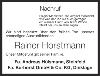 Anzeige von Rainer Horstmann von OM-Medien