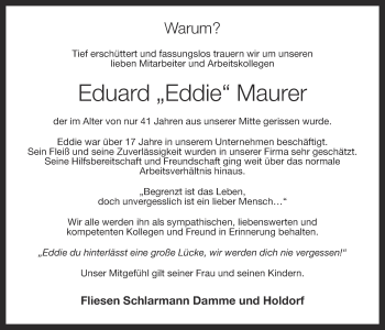 Anzeige von Eduard Maurer von OM-Medien