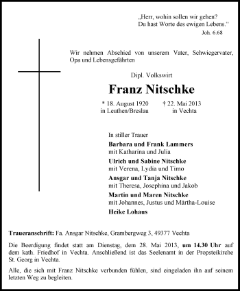 Anzeige von Franz Nitschke von OM-Medien