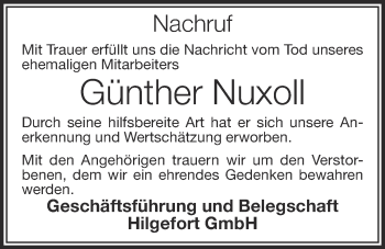 Anzeige von Günther Nuxoll von Oldenburgische Volkszeitung