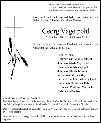 Anzeige von Georg Vagelpohl von Oldenburgische Volkszeitung