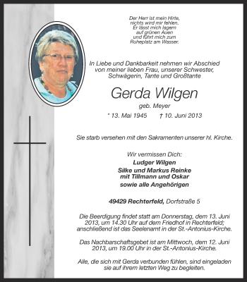 Anzeige von Gerda Wilgen von OM-Medien