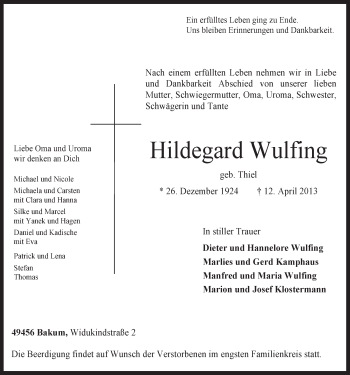 Anzeige von Hildegard Wulfing von OM-Medien