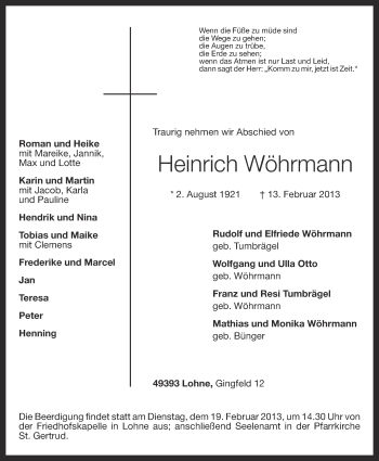 Anzeige von Heinrich Wöhrmann von OM-Medien