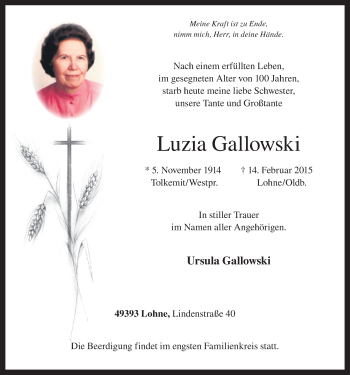 Anzeige von Luzia Gallowski von OM-Medien