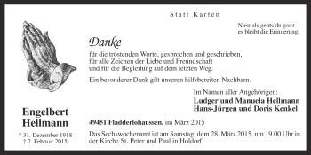 Anzeige von Engelbert Hellmann von OM-Medien