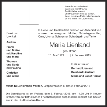 Anzeige von Maria Lienland von OM-Medien