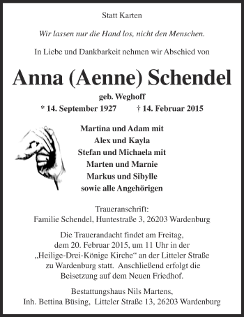 Anzeige von Anna Schendel von OM-Medien