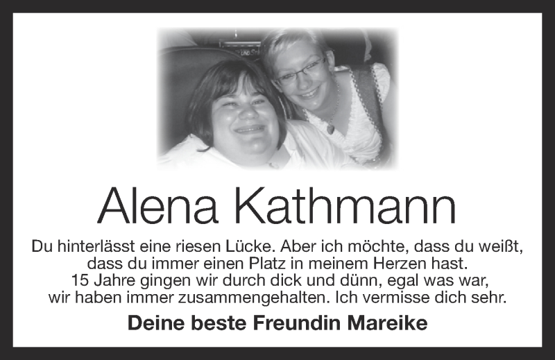  Traueranzeige für Alena Kathmann vom 03.03.2015 aus OM-Medien